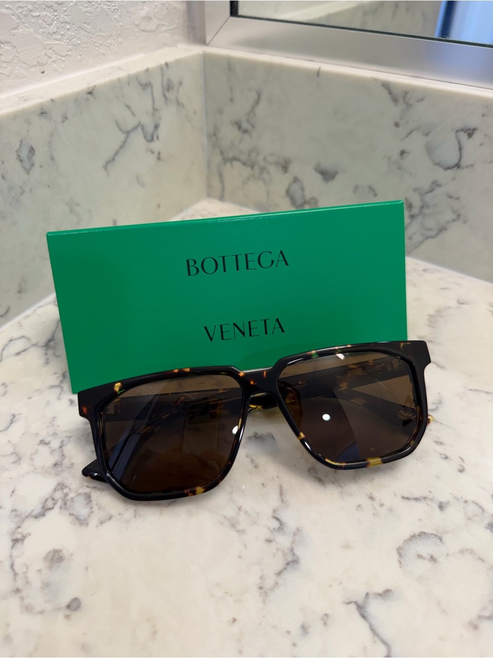 Bottega Veneta BV1033S 002 Havana Brown Square Sunglasses 57mm NWT Full Set